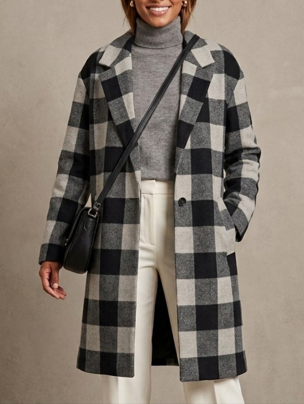 American Eagle Buffalo Plaid Trench Car Coat in Black/Gray Check Size Large